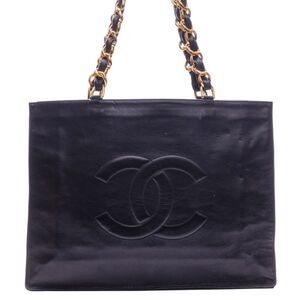 Chanel Deca Coco Square Giant Chain Shoulder Tote Bag Lambskin Black